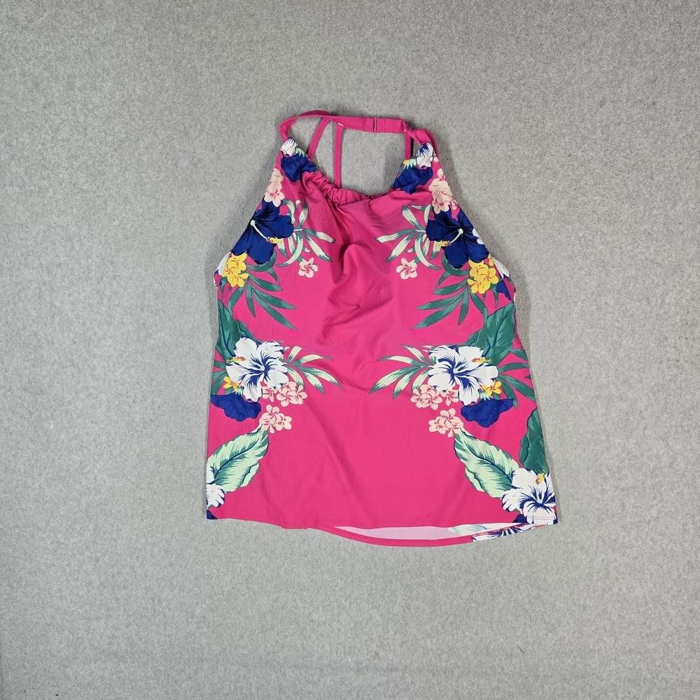 Cacique Women Swimwear 20 Pink Nylon Spandex Tankini Top Floral Padded